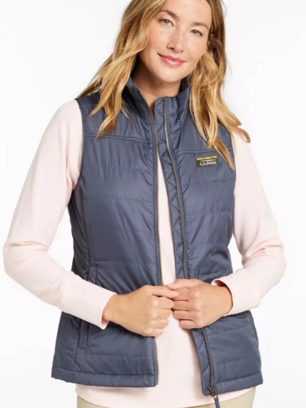 L.L.Bean Mountain Classic Grayish Blue Quilted Puffer Vest Jacket Retro Logo S